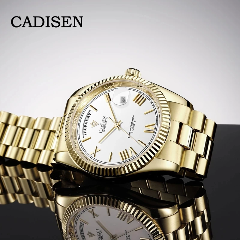 2021 New CADISEN DAY-DATE Mens Mechanical Watches top brand luxury automatic watch Stainless Steel waterproof 50M Reloj Hombre | Наручные