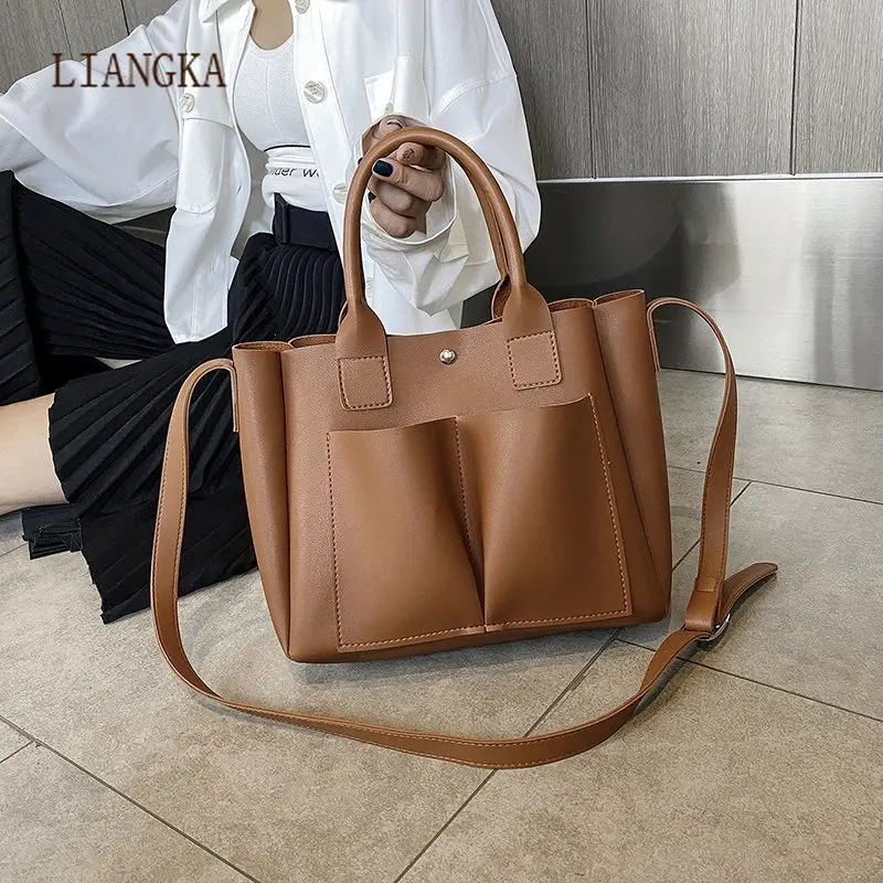 

Новинка 2020, сумка для ноутбука из искусственной кожи, простые сумки от известного бренда, женские сумки на плечо, повседневные большие винта...