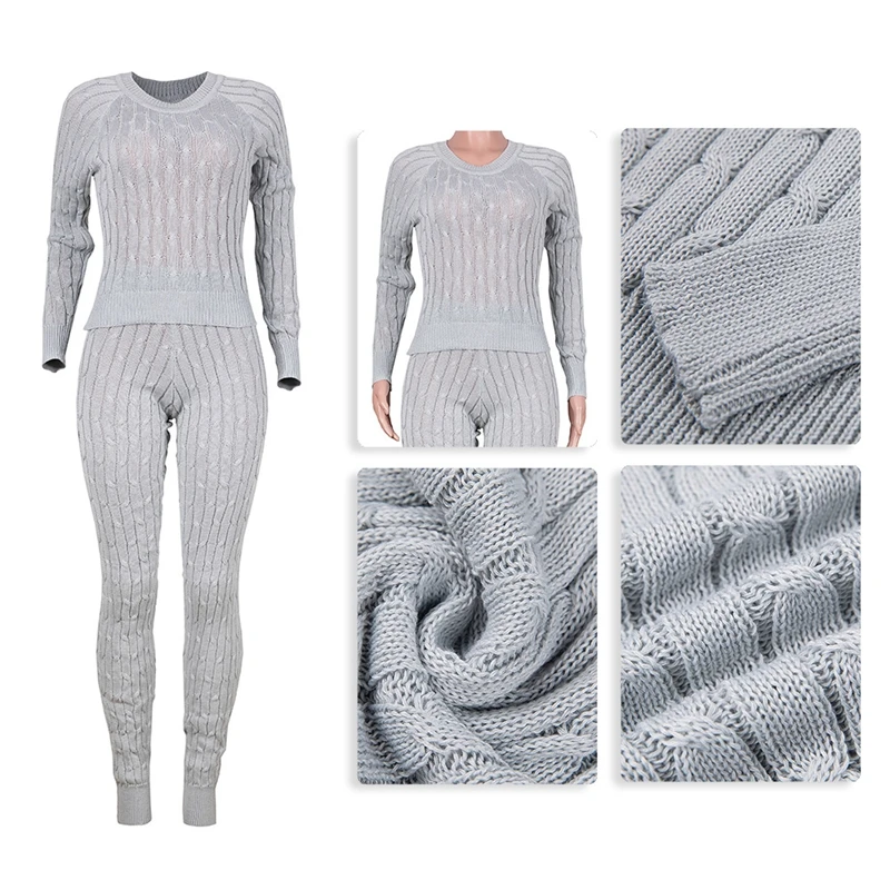 

ZKYZWX sexy Sweater Two Piece Set Long Sleeve Crop Top and Pants winter Clothes Women knitted outfits Lounge Wear Matching Sets
