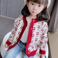 beautiful retro flowers spring autumn girls sports knitting cardigan buttons kids teenagers coat clothing high quality