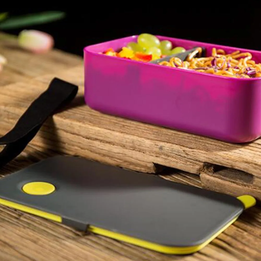 

1000ml Bento Container Portable Food Carrier Sealing Compartment Microwave Heatable Food Box (Dark Purple Sing