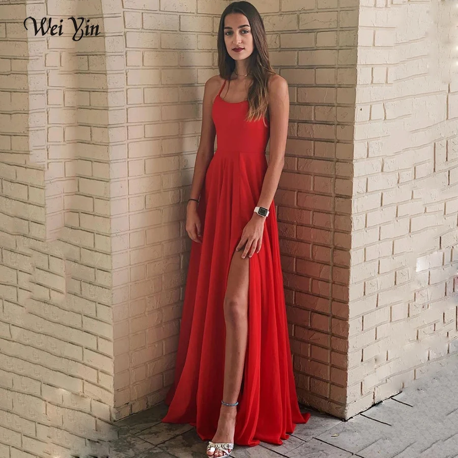 

Weiyin AE0618 Сексуальные вечерние платья с открытой спиной, длинные красные трапециевидные платья с V-образным вырезом, простые официальные плат...