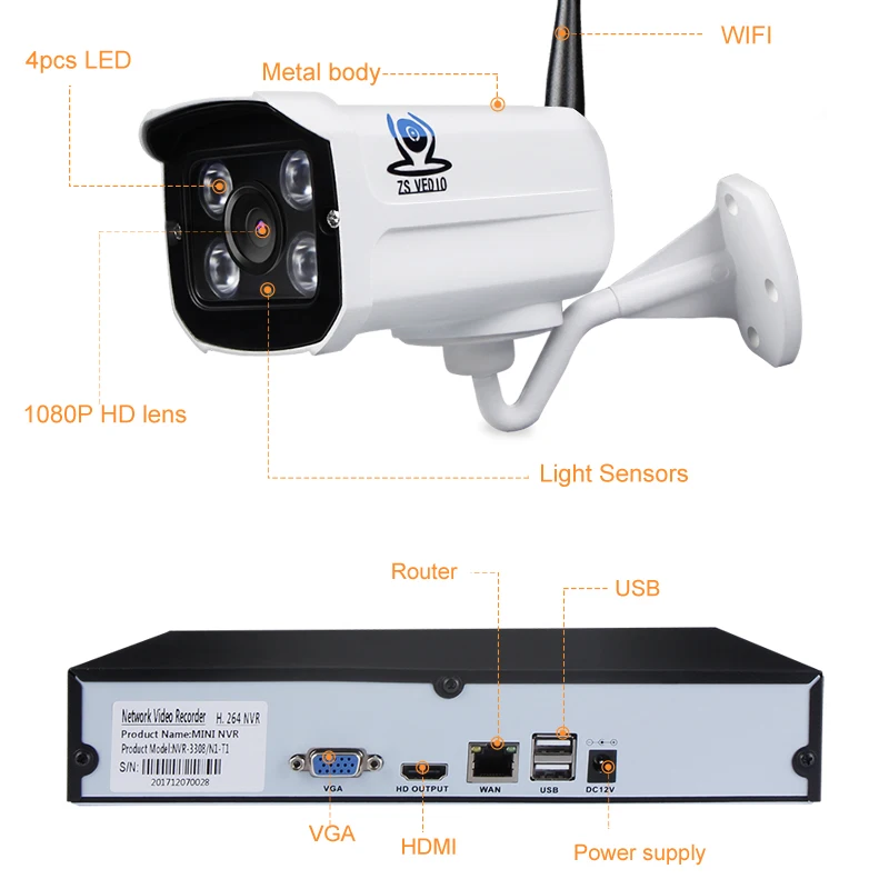 ZSVIDEO система видеонаблюдения камера безопасности беспроводная домашняя уличная