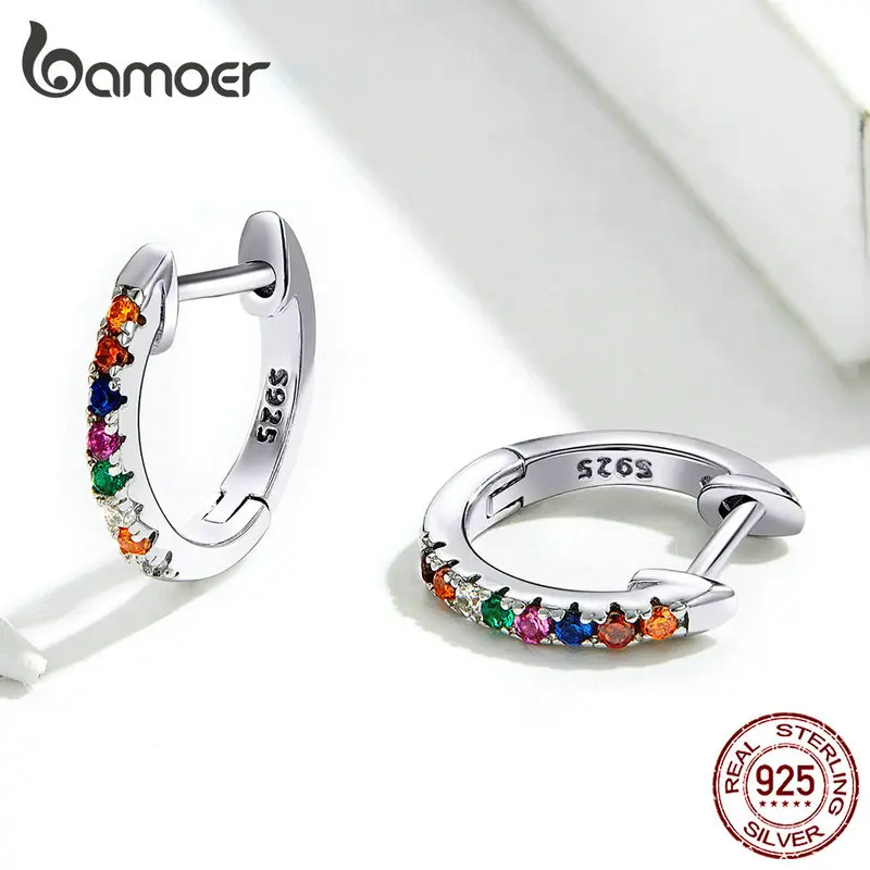 Bamoer, 6 цветов, сверкающие круглые серьги для женщин, серебро 925, розовое золото, свадебные массивные ювелирные изделия, Brincos SCE498-C