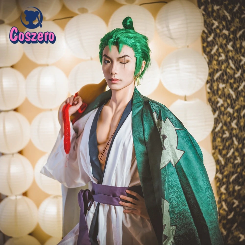 Anime One Piece Roronoa Zoro Cosplay Costume Kimono Robe Full Suit Halloween Carnival