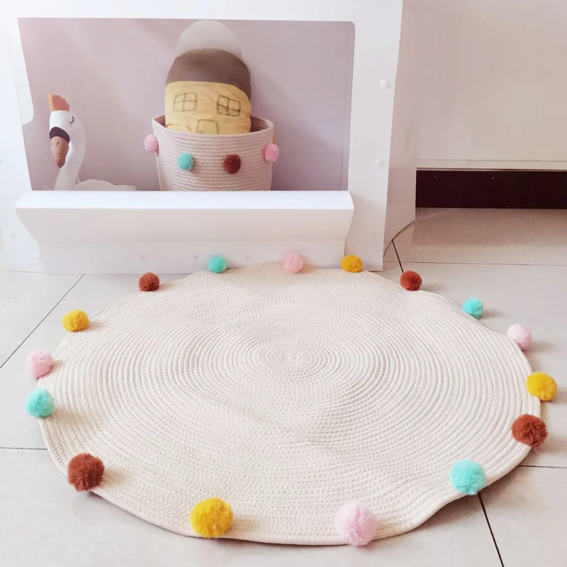 

INS Style New Cotton String Woven Fur Ball Baby Playmat Children's Crawling Carpet Home Decoration Photography Props