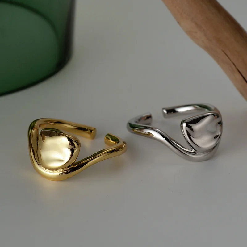 

MLKENLY, кольцо из стерлингового серебра 925 пробы в Корейском стиле, Незамкнутое гладкое кольцо неправильной геометрической формы на средний п...