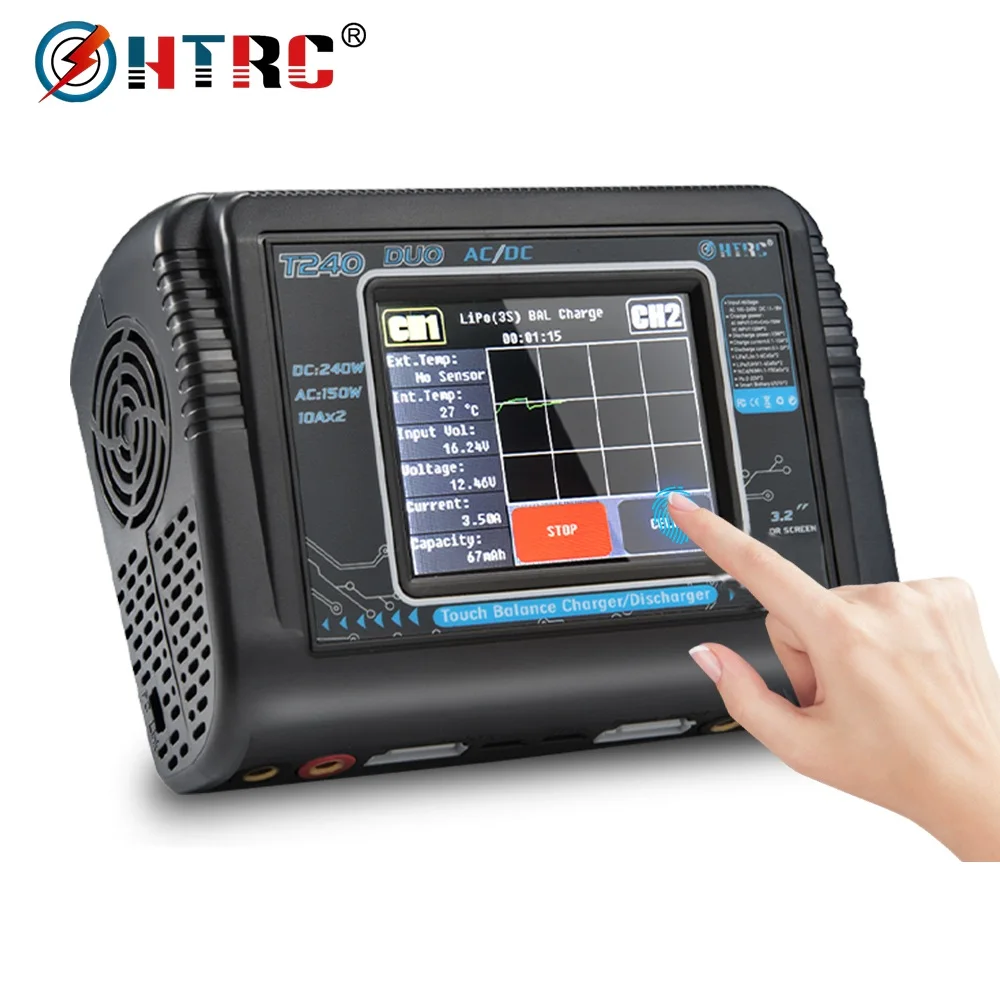 HTRC T240 DUO AC 150 Вт/DC 240 Вт сенсорный экран двухканальный 10A RC Баланс Зарядное устройство dis зарядное устройство для LiPo LiHV LiFe Lilon NiCd NiMh Pb
