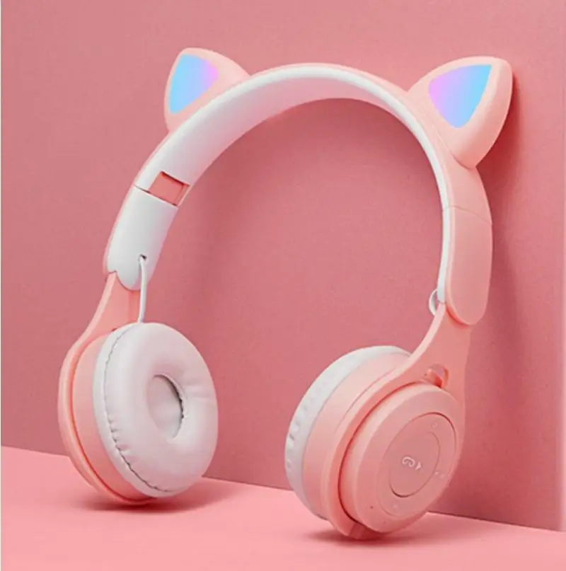 Online Katze Ohr Headset Wireless Gaming Kopfhörer Stereo Unterstützung Tf Karte Hifi Intelligente Lärm Reduktion Faltbare Kopfhörer