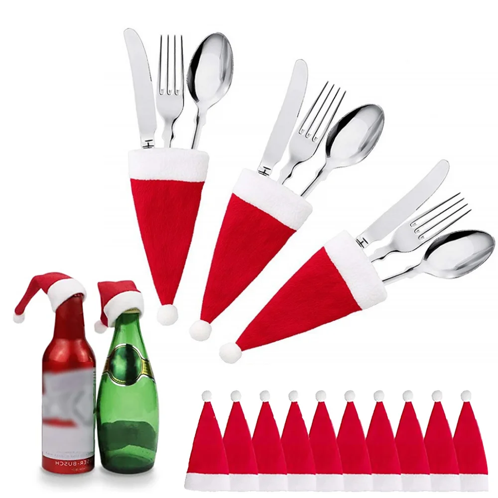 

30PC Mini Cutton Christmas Hat Tableware Holder Kitchen Dinnerware Cover Bag Xmas Navidad Natal New Year 2022 Home Party Decor