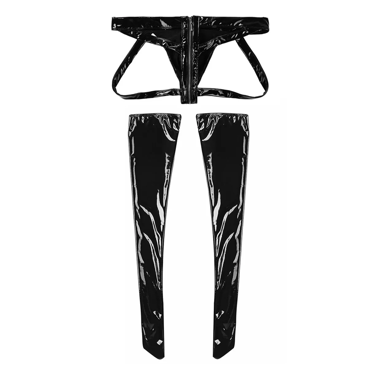 Сисси мужские с мокрым эффектом Лакированная кожа на молнии заниженным шаговым