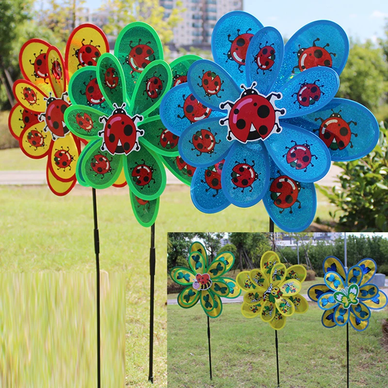 

Double Wind Sculptures Windmill Decoration Toys Garden Stake Ornament for Garden Yard Decor FBS889