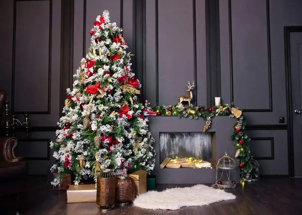 

Christmas Backdrop Christmas Tree European-style room Photography for Party Photo Background
