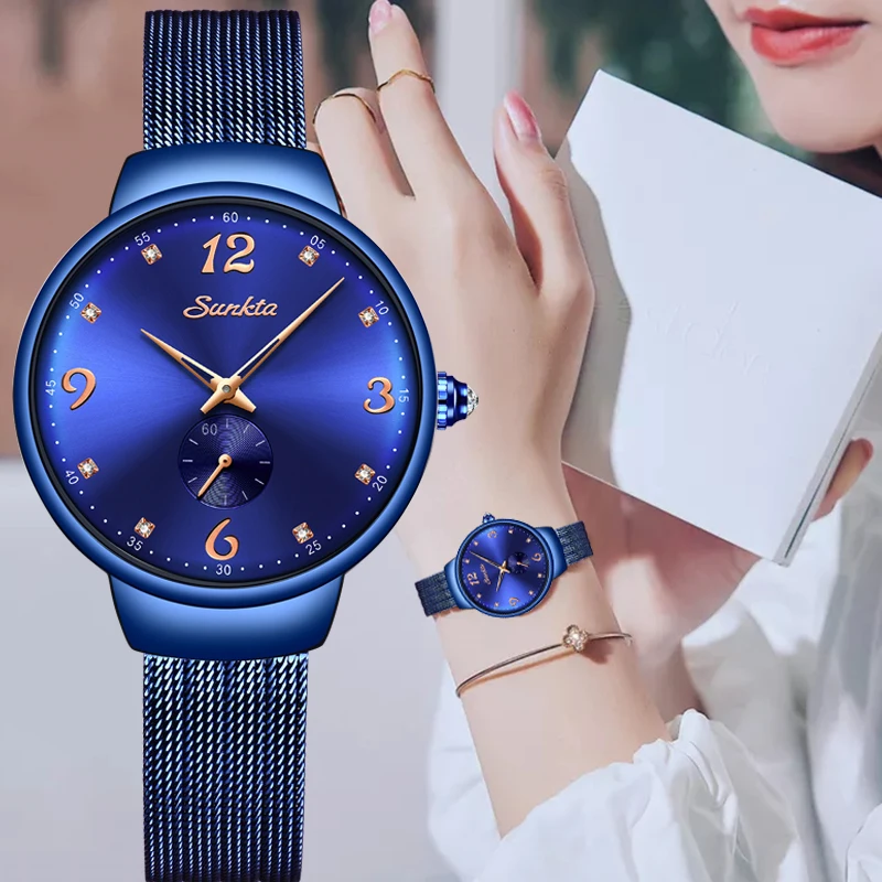 SUNKTA новинка 2019 женские часы Топ бренд роскошные наручные сетчатые Прямая