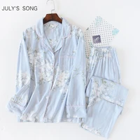 julys song women cotton pajamas set floral printed 2 pieces sleepwear simple soft long sleeves women autumn winter homewear