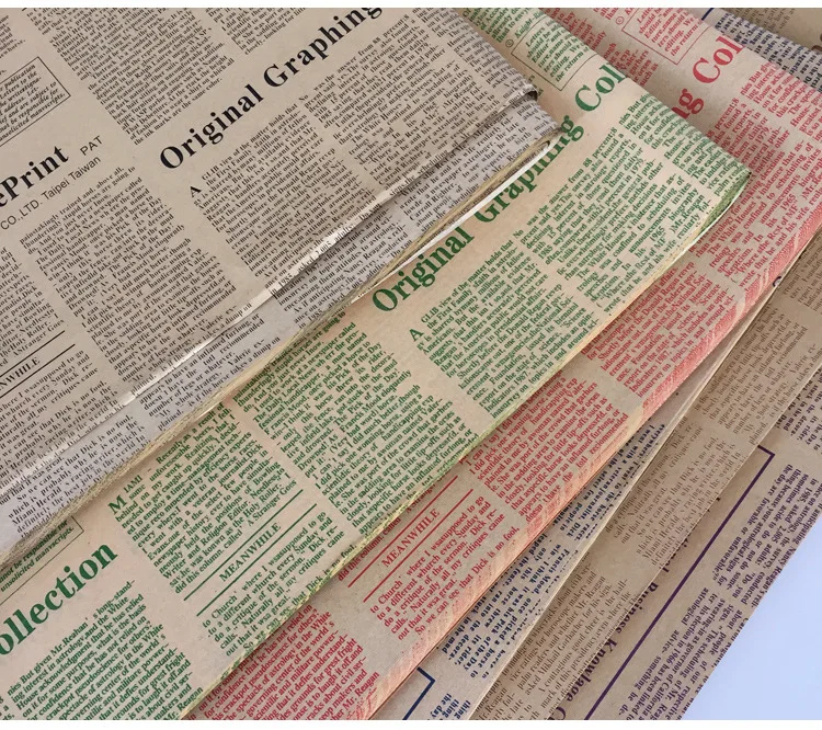 

45pcs/pack Flower Wrapping Retro Newspaper Gift Boxes Packing Paper English Letters Flower Decoration Newspapers 70*50cm