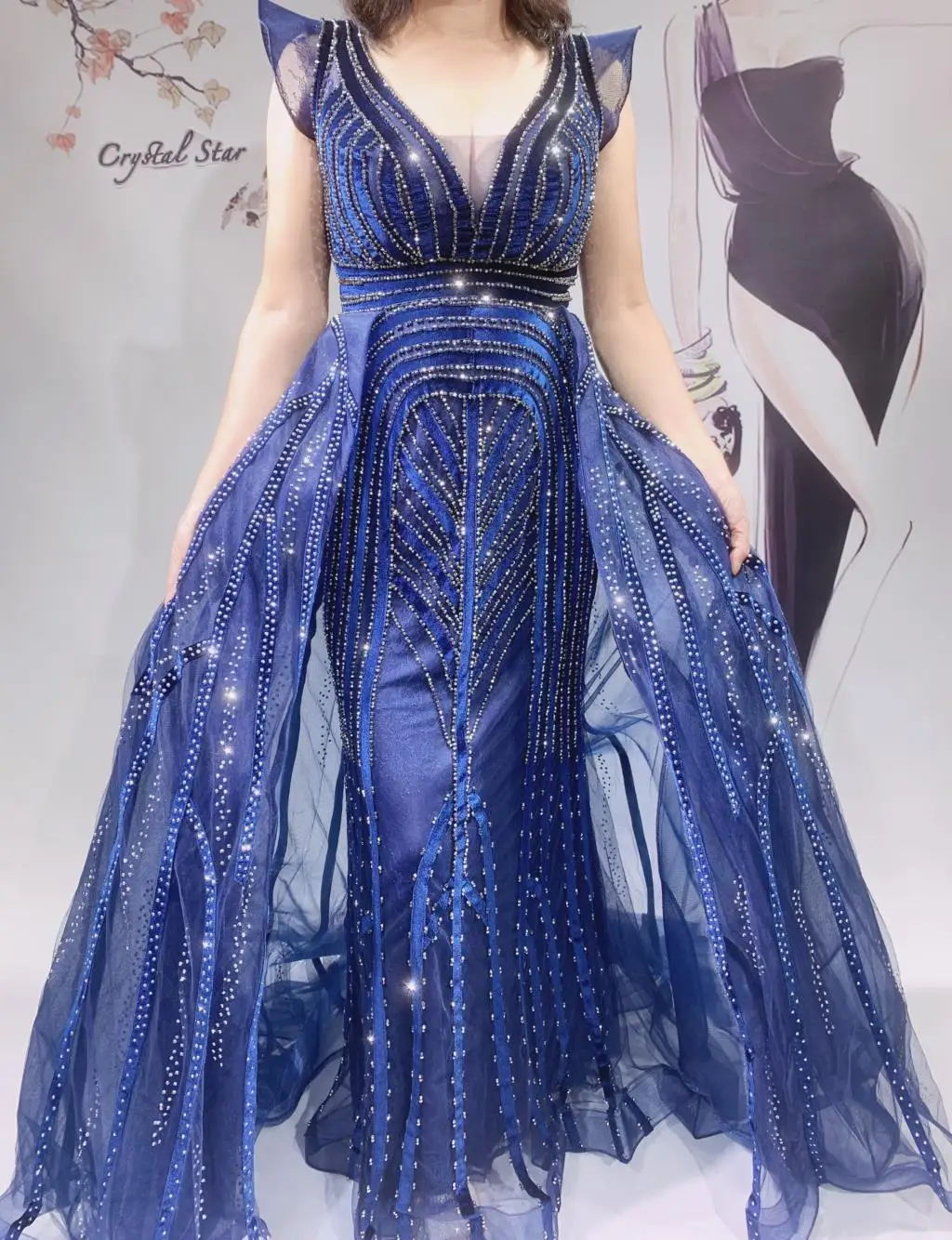 

Dubai Long Luxury Deep-V Sexy Evening Dresses 2021 Sleeveless Crystal Mermaid Evening Gowns Design Wedding Prom HO1059