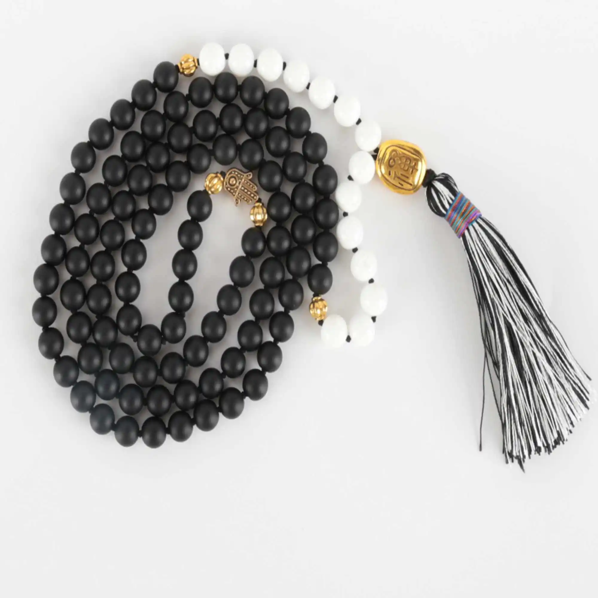 

8mm 108 knot Natural black agate White tridacna beads bracelet gift Bohemia Inspiration Diy Blessing Classic Healing Meditation