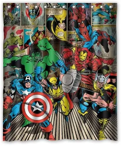Comics Hero Retro Tissu résistant moissure Accessoires de Salle Bain créatifs avec 12 крючком 180x180 см|Шторы для душа| |