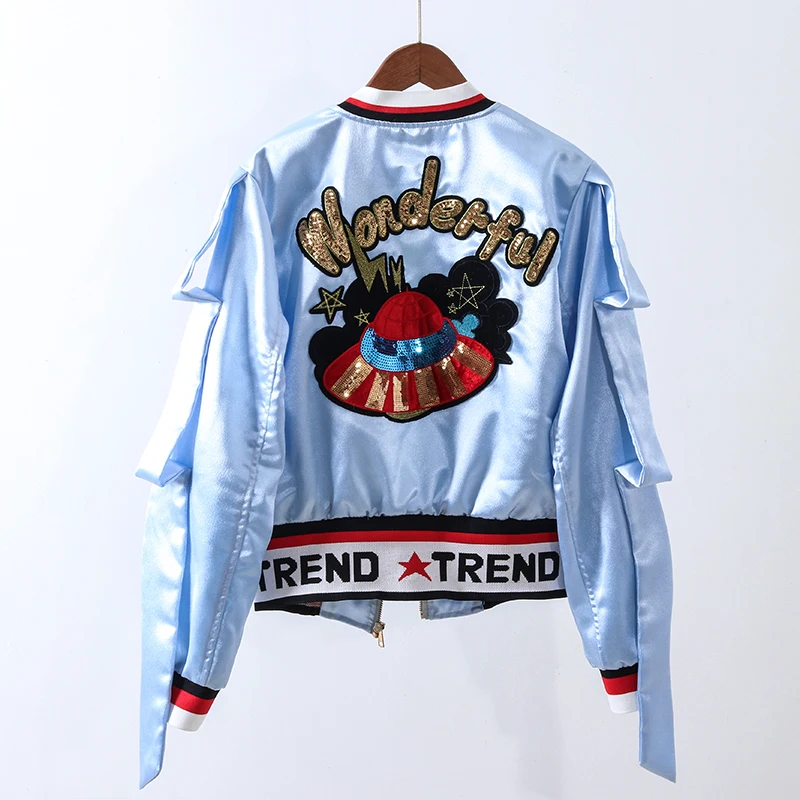 

2021 Spring Coat Trendy Girls Loose Black Applique Casual Tops Stand Collar Sequined Letters Hat Fall Womens Jackets