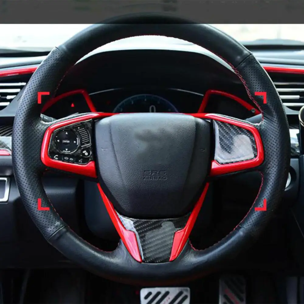 

3 x Red ABS Inner Steering Wheel Frame Cover Trim For Honda Civic 10th 2016-2018 Decoration Frame Steering Interior Accessories