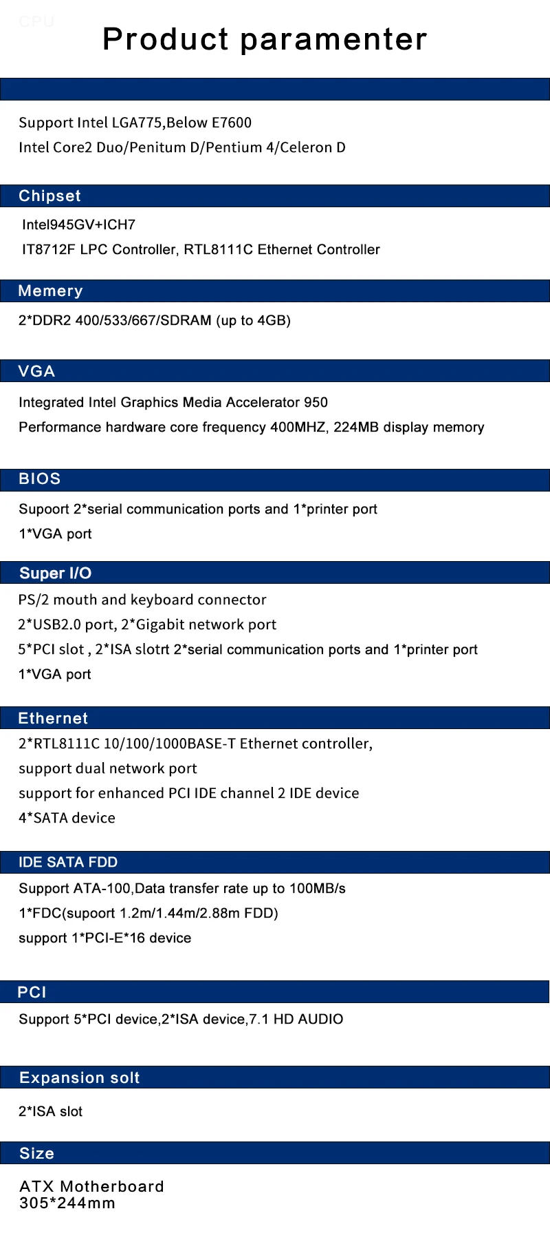 945 промышленная ddr2 Материнская плата socket 775 материнская плата с 2* ISA и 5* PCI слотами поддержка чипсета Intel