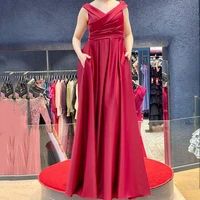 elegant v neck long evening dress 2021 a line cap sleeve simple prom gown floor length satin for women formal party high quality