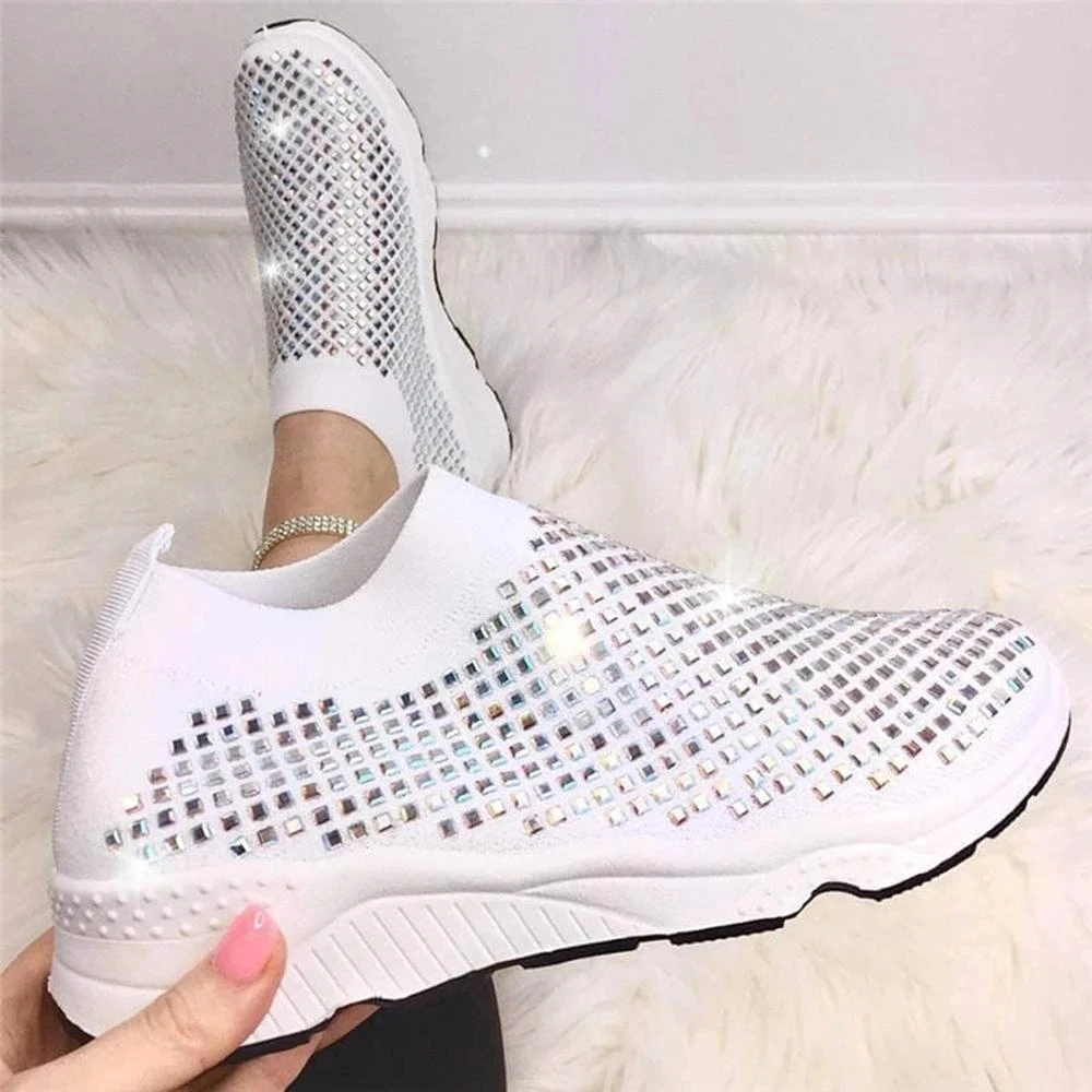 

2020 new sneakers comfort summer breathable rhinestones solid slip on walking shoes sports casual plus size vulcanized shoes
