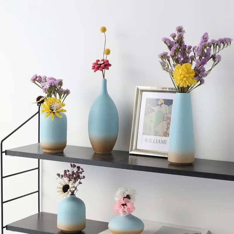 

Nordic Gradient Blue Ceramic Flower Vase Plant Pot Support for Flowers Modern Home Decoration Accessories Living Room Decoration