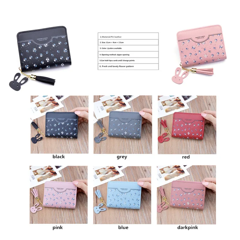 Fengdong маленький кошелек для девочек кожаный детский короткий с милыми цветами