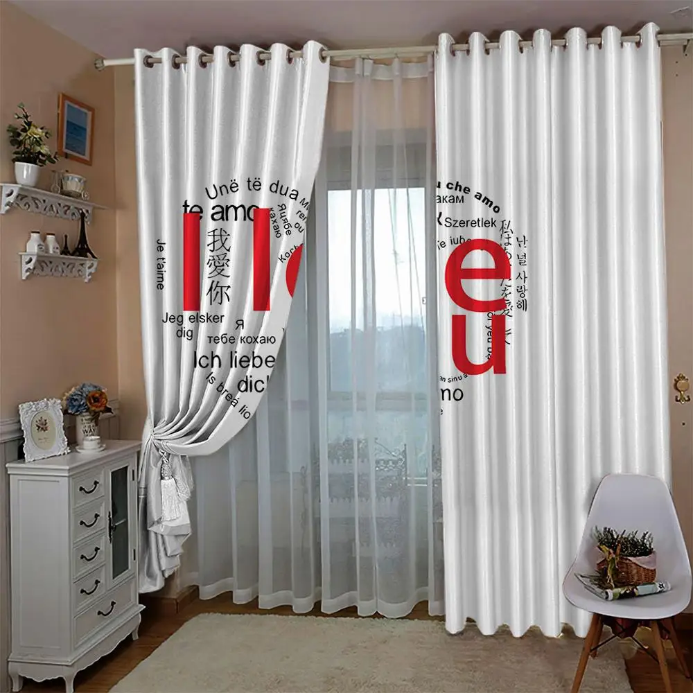 2 панели занавески многоязычные я люблю тебя печать блокировка ткань для окон