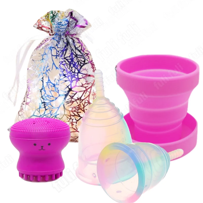 

5 pcs medical silicone menstrual cups women's cups feminine hygiene reusable menstrual cups convenient round cleaning brush