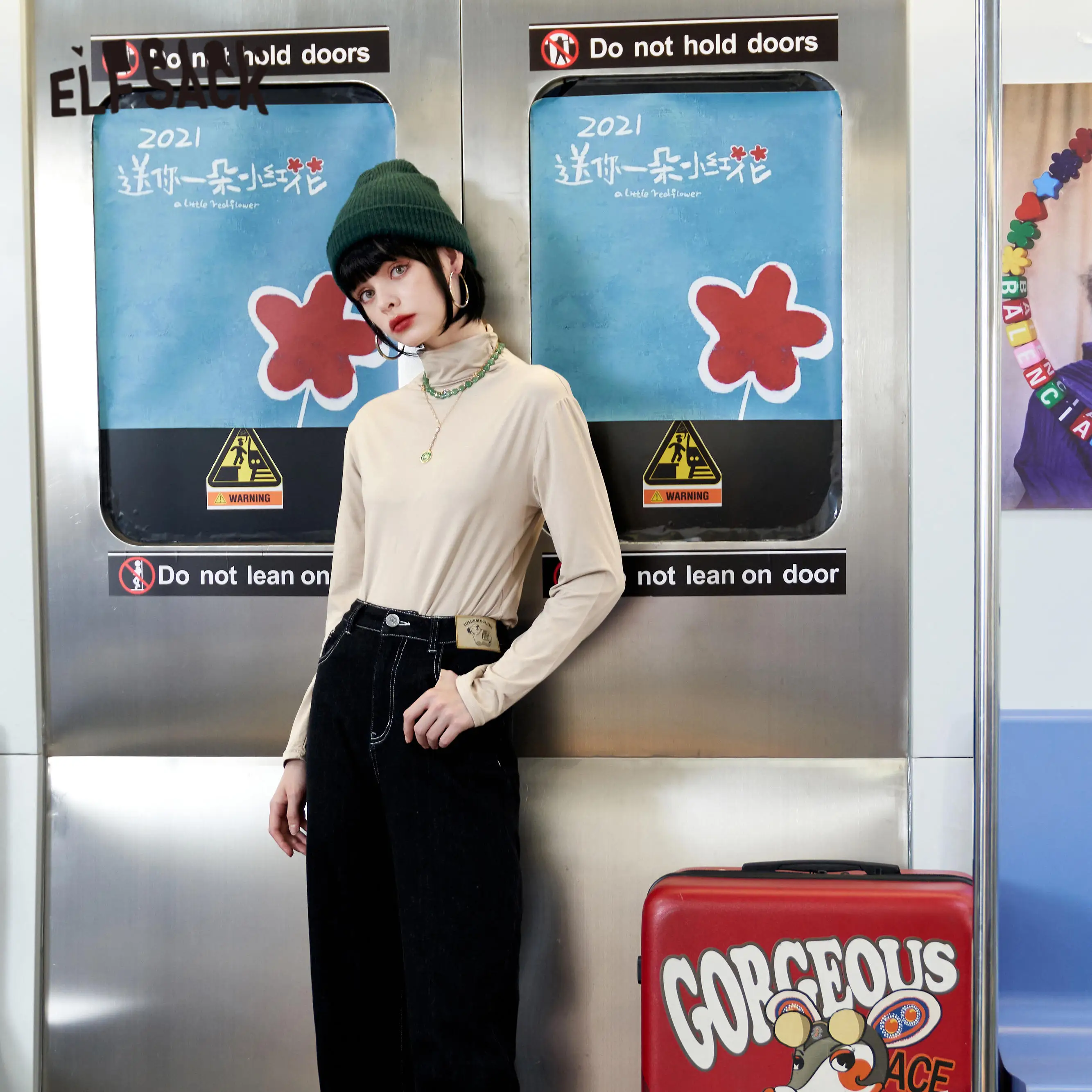 

ELFSACK Solid Pure Casual Knit Basic Women Pullover Knitwear Top,2021 Winter Vintage Minimalist Korean Daily Sweaters