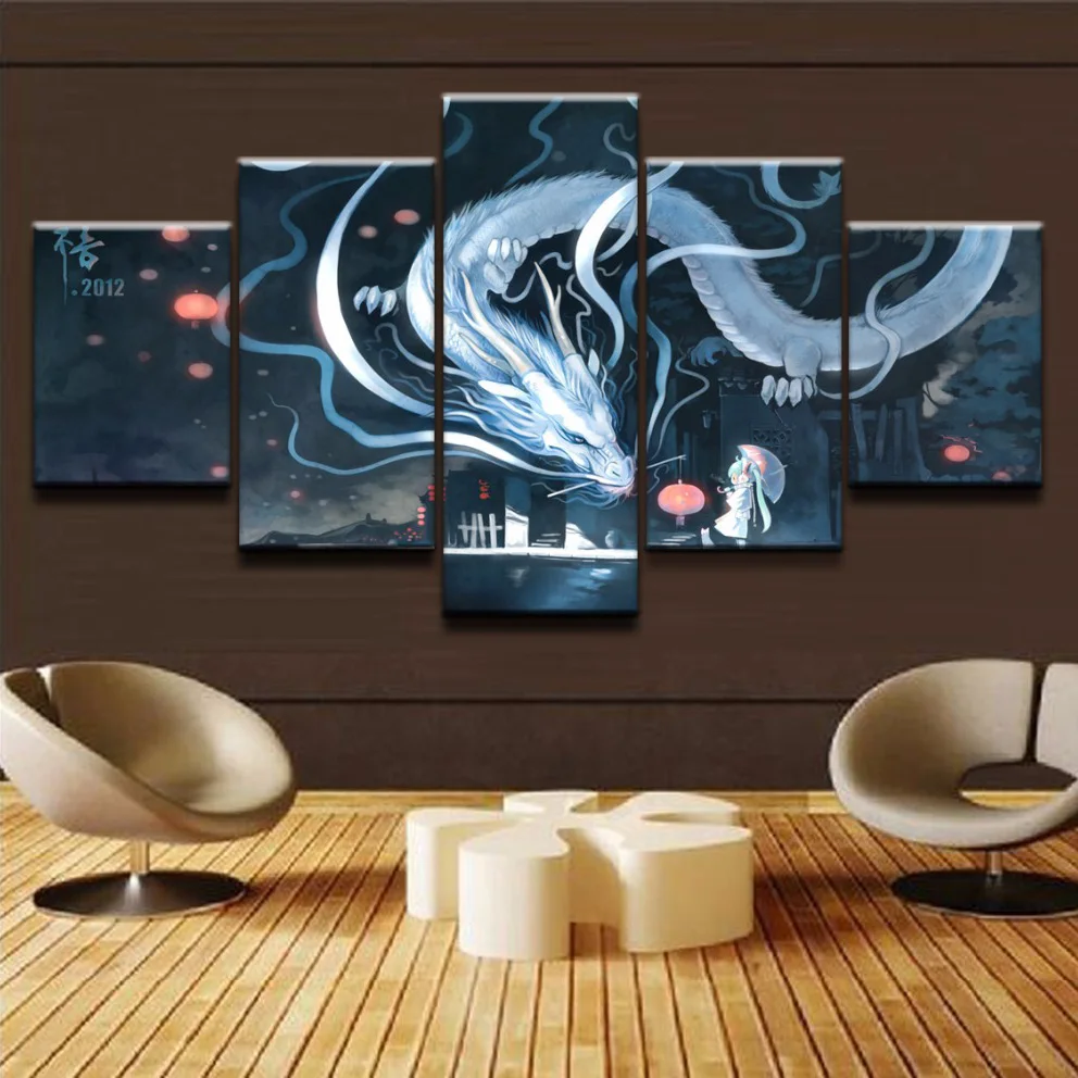 

Hd Prints Modular Picture Canvas Painting Wall Art 5 Panels Animation Blue Dragon Posters Home Decoration For Bedroom Framework