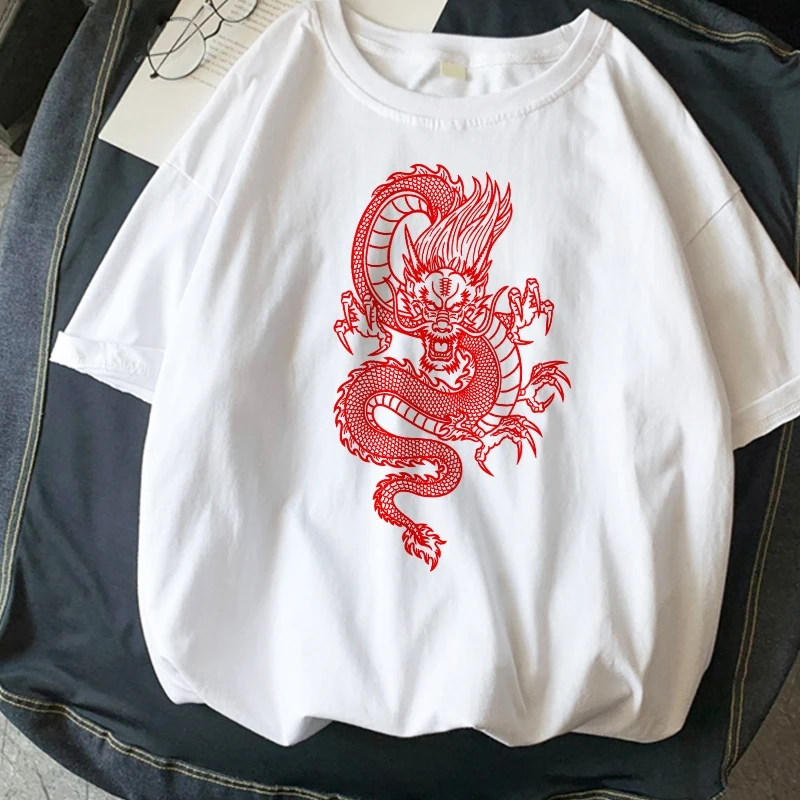 

Women's T-shirts Chinese Style Dragon Print Oversized T-shirt Women Short Sleeve Casual Loose Shirt Harajuku T-shirt Female Tops