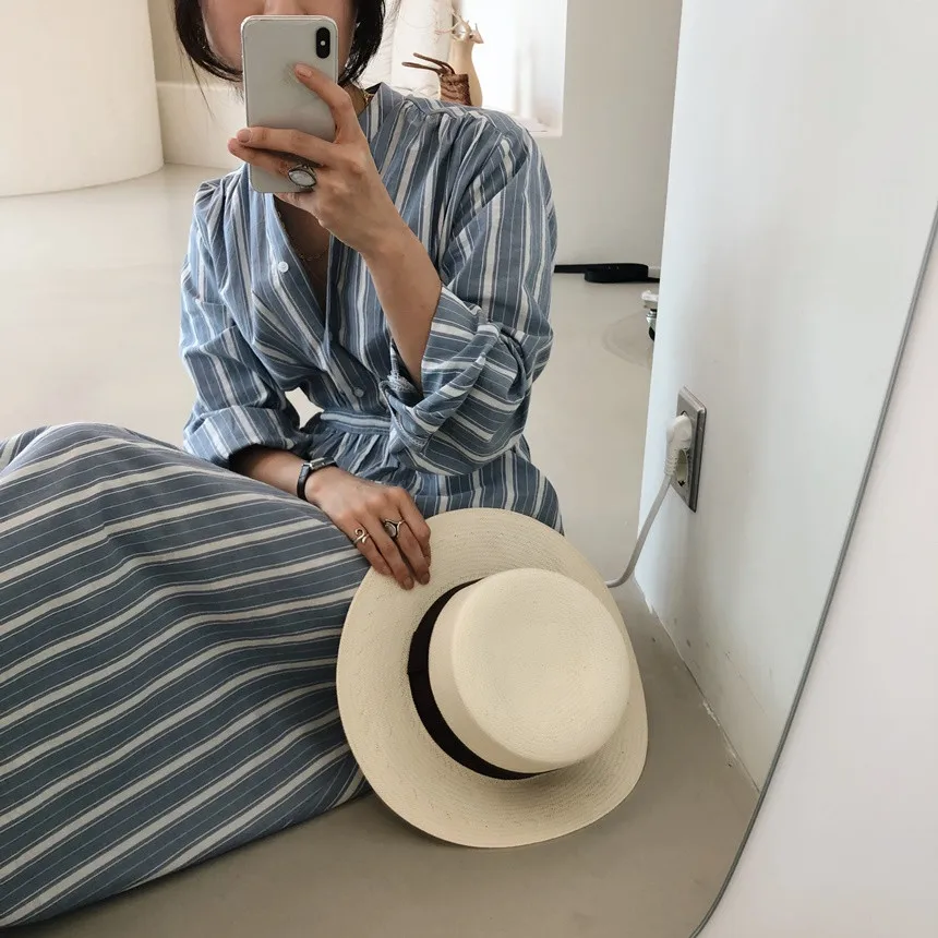 

Casual Women Dress 2020 Fashion Long Sleeve Autumn Shirt Dress V Neck Elegant Ladies Office Work Wear Striped Dresses Female