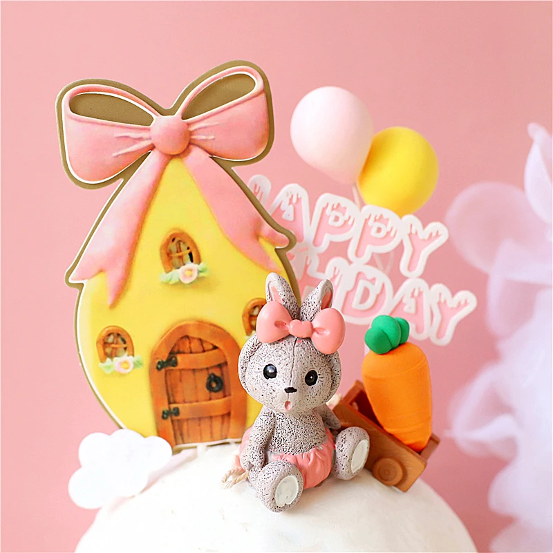 Игрушечный домик с бантом тележка Топпер для кроличьего торта украшения