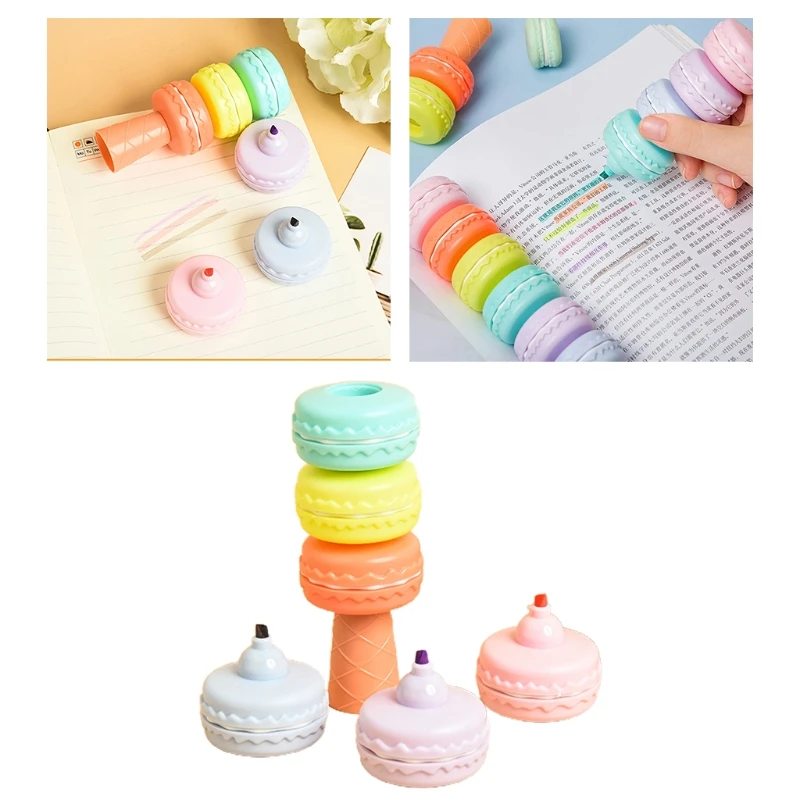 

H3CD 6 PCS Macaron Shaped Highlighter Pen Stationery School Office Supplies for Home Office School Party Fun Girl Kids