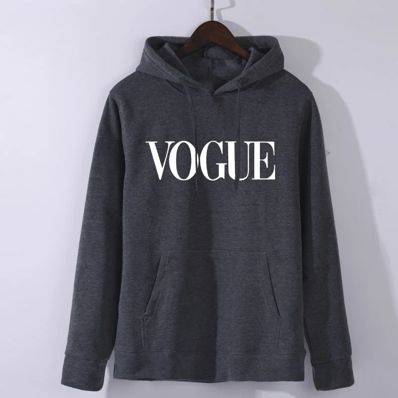 Dark grey Толстовки женские осень VOGUE печать однотонная Толстовка Пуловер с круглым вырезом зимний женский спортивный костюм плюс размер Одежда - Цвет: Dark grey