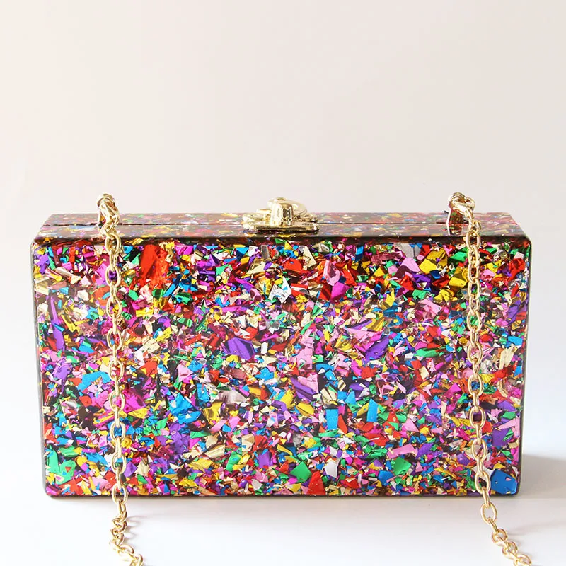 Цветные яркие разноцветные акриловые клатчи сумки через плечо женские