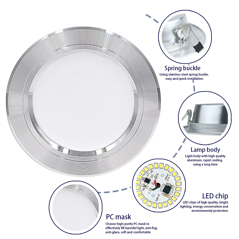 

10pcs/lot LED Downlight 5W 9W 12W 15W 18W Recessed Round LED Ceiling Lamp AC 220V-240V Indoor Lighting Warm White Cold White