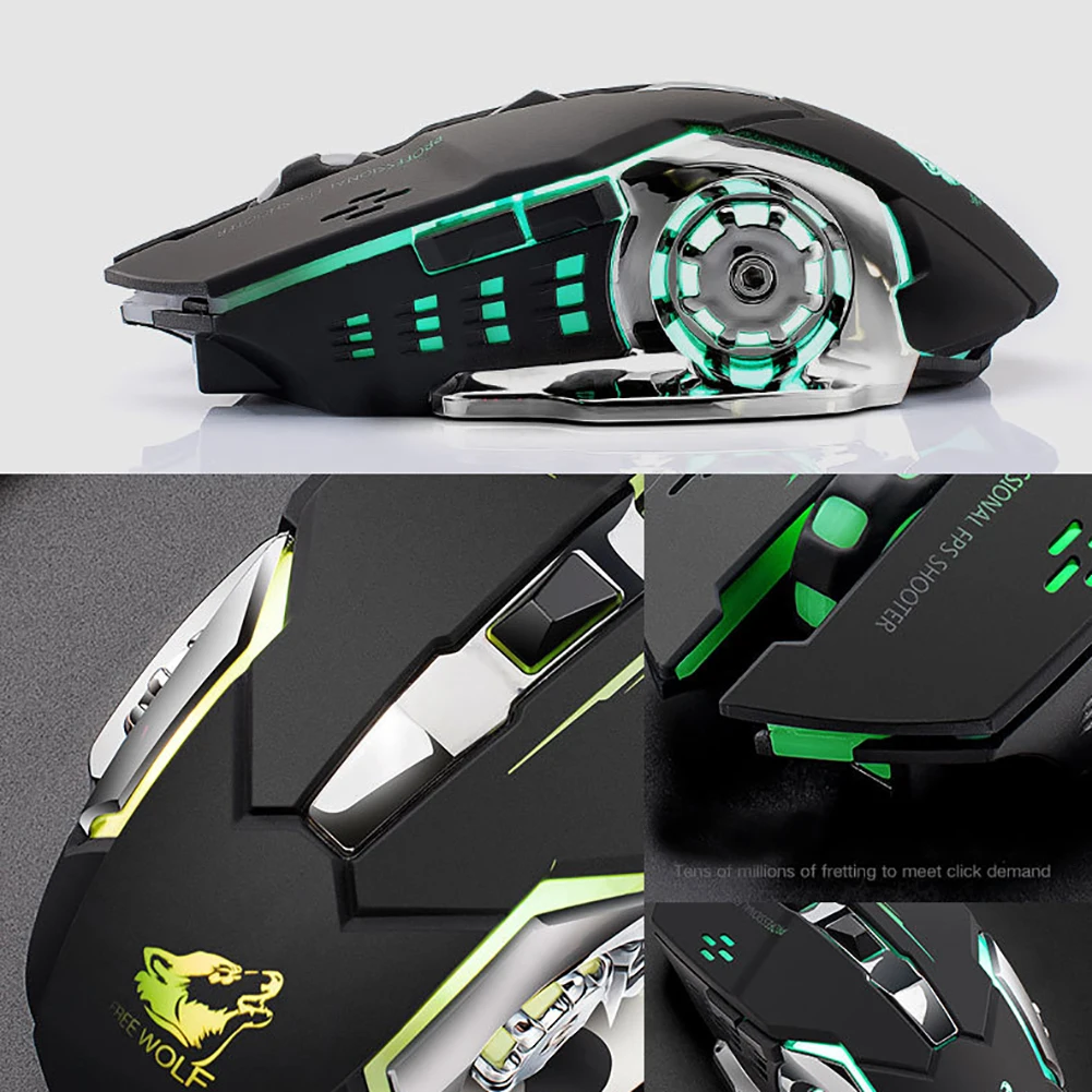 X8 Wireless Rechargeable Game Mouse Silent Illuminated Mechanical 2400Dpi 2.4GHZ 6 Keys USB 7 Color |
