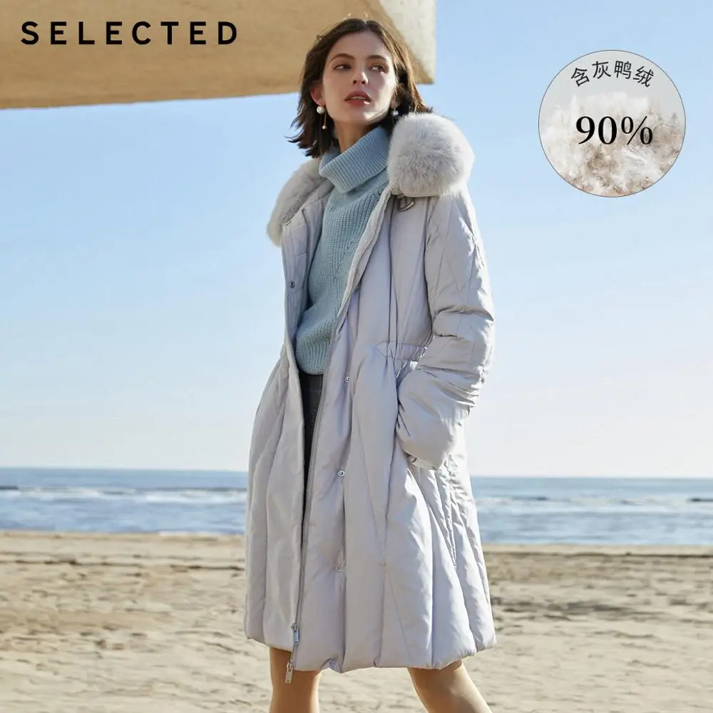 Выбранные Для женщин средней длины из меха лисы воротник стойка куртка пуховик с