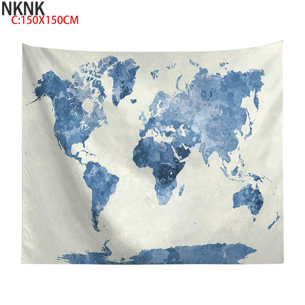 

Retro Elegant Blue World Map Wall Tapestry Mandala Wall Hanging Hippie Bohe Tapestry Beach Towel Bedspread Yoga Mat Decoration