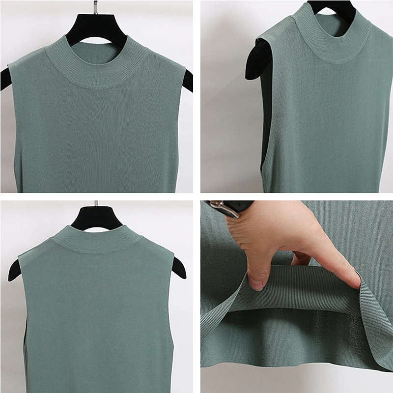 

Half turtleneck solid knitted tank top women Modis slim sleeveless tops 2020 new arrival