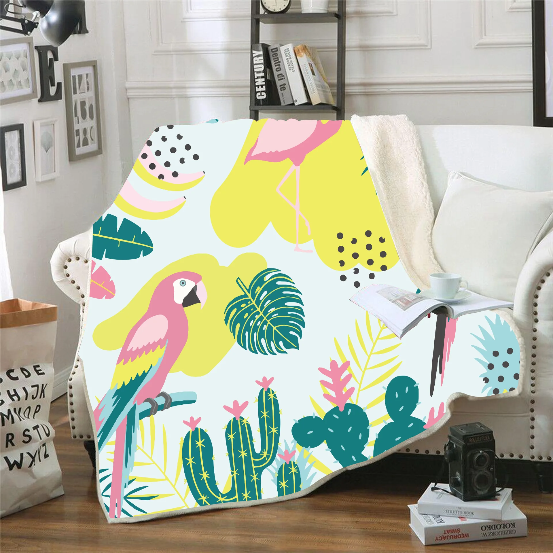 Одеяло из шерпы с 3D принтом фламинго покрывало на диван дорожное постельное