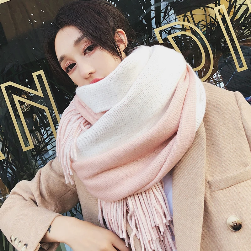 Зимний шарф для женщин длинные уплотненные вязаные шарфы одеяло женские теплые
