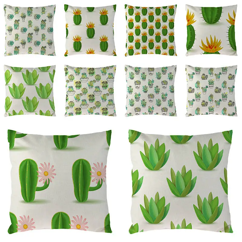 

Tropical Plants cactus Cushion Covers Flowers Cushion Cover Beige Linen Pillow Case Throw Pillow Cover For Sofa 1623