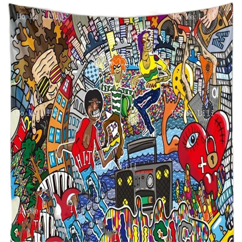

Party Tapestry Colorful Music Abstract Art Psychedelic Wall Hanging Chic Urban Decoration For Home Living Room Bedroom Dorm