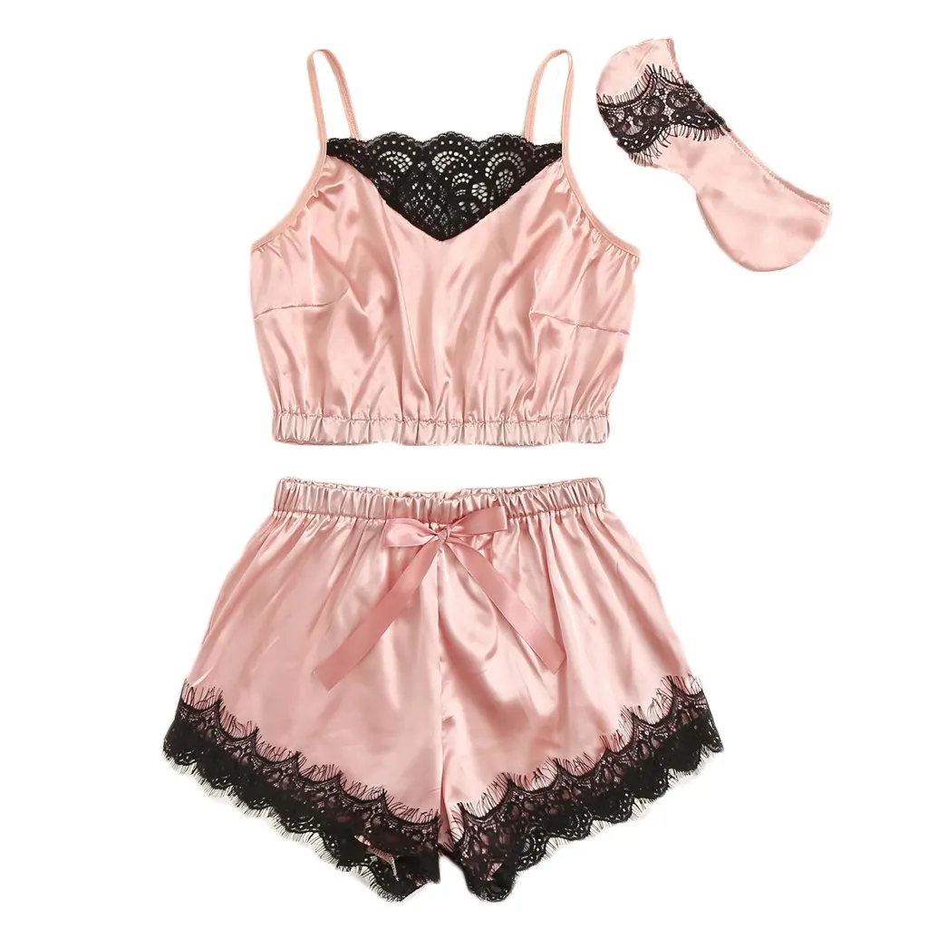 Chamsgend Женская одежда для сна Кружевной Костюм очки пижамы атласная кофта пижама